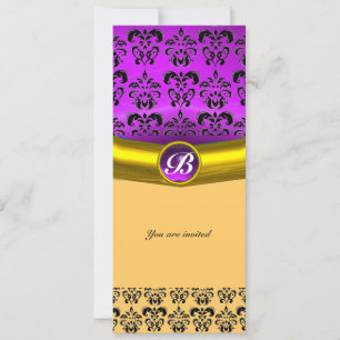 Invitation GEMME DAMASK MONOGRAMME pierre violet pourpre,jaun