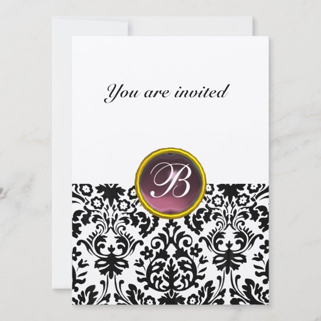 Invitation GEMME DE DAMAS MONOGRAMME en feutre violet (Devant)