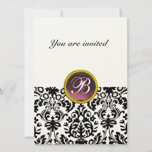 Invitation GEMME DE DAMAS MONOGRAMME en feutre violet