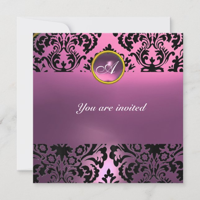 Invitation GEMME DE DAMAS MONOGRAMME rose violet (Devant)