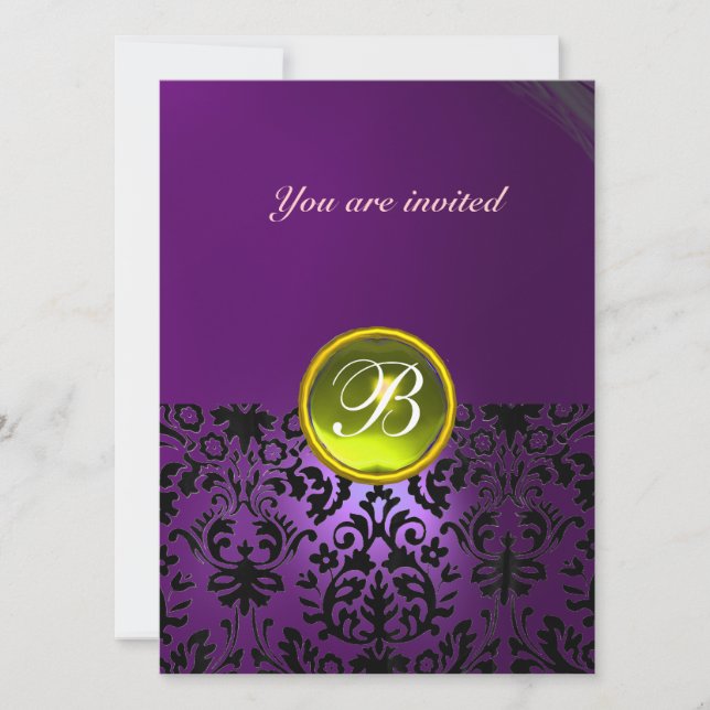 Invitation GEMME DE DAMAS MONOGRAMME violet jaune (Devant)