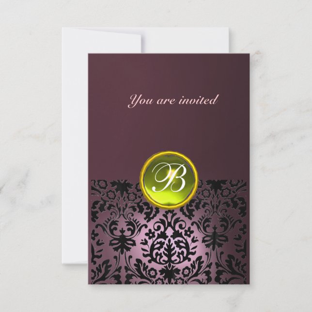Invitation GEMME DE DAMAS MONOGRAMME violet jaune rsvp (Devant)