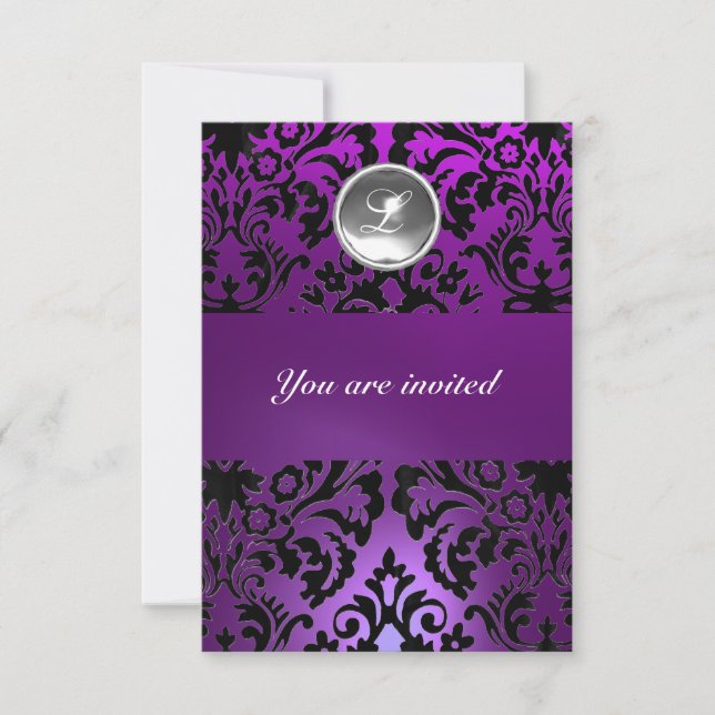 Invitation GEMME DE DAMAS NOIR & VIOLET MONOGRAMME  glace (Devant)
