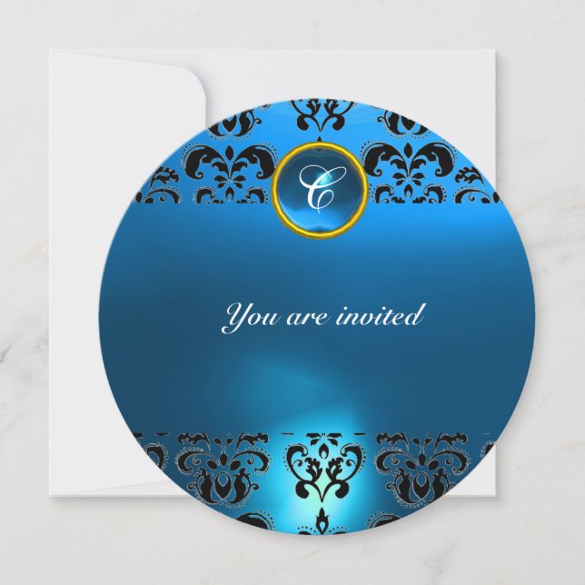 Invitation GEMME DE DAMAS SAPPHIRE PIERRE MONOGRAMME noir ble (Devant)