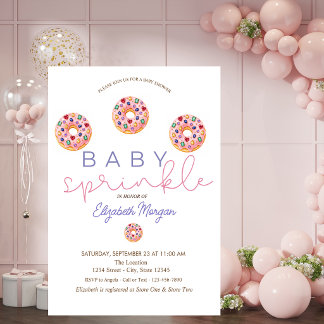 Invitation Gemstone Pink Donuts Baby Sprinkle Baby Shower