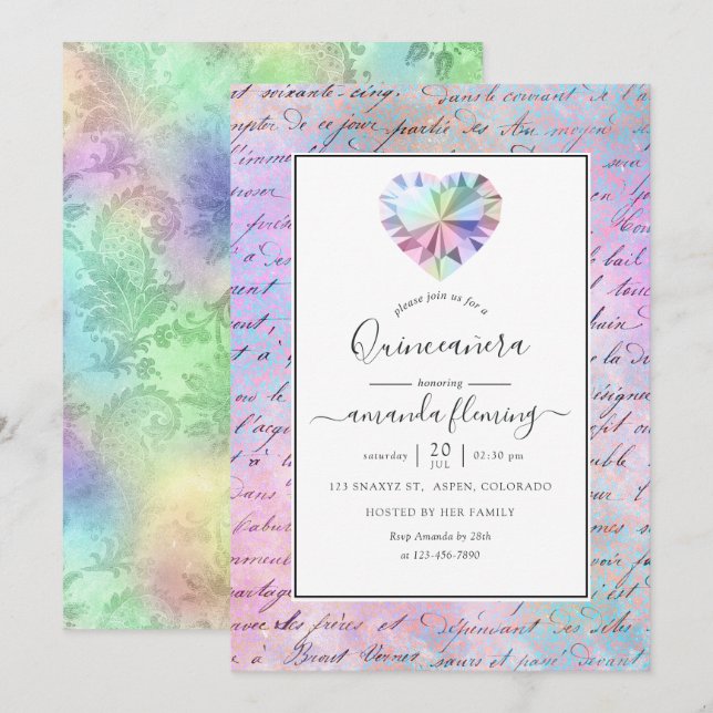 Invitation Gemstone Quinceañera (Devant / Derrière)