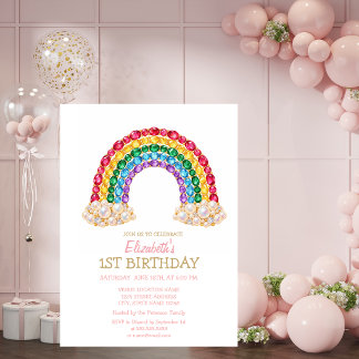 Invitation Gemstone Rainbow Striped Birthday