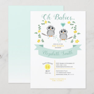 Invitation Gender neutre Twin Cute owls baby shower