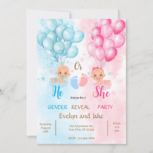 Invitation Gender reveal baby shower blue pink boy girl