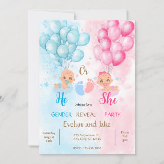 Invitation Gender reveal baby shower blue pink boy girl