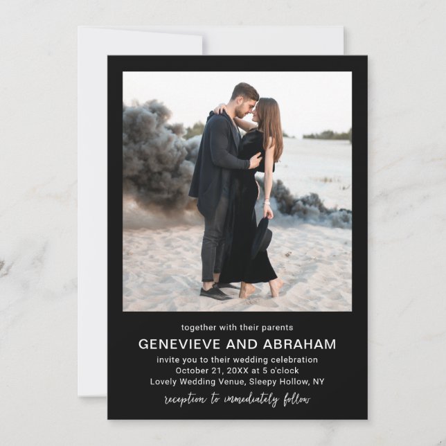 Invitation Genevieve Black Photo Mariage moderne (Devant)