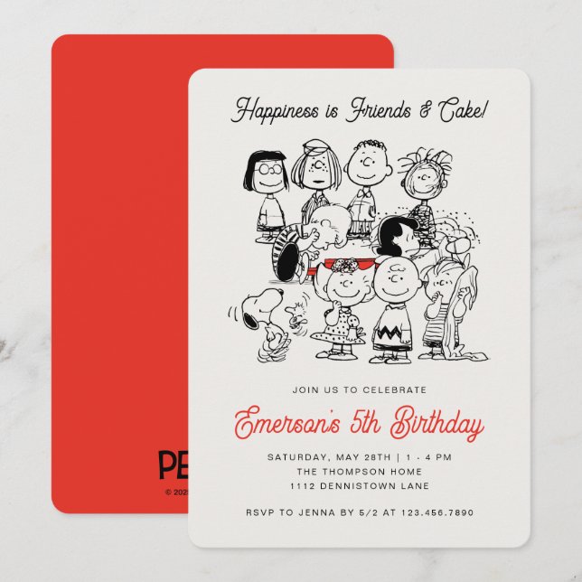 Invitation Génial anniversaire de la bande de Peanuts | Snoop (Devant / Derrière)