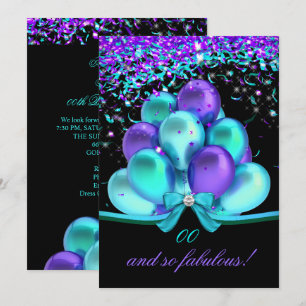Invitation Génial Rubans Violets Turquoise Ballons Anniversai