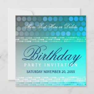 Invitation géniale bleue d'anniversaire de soirée