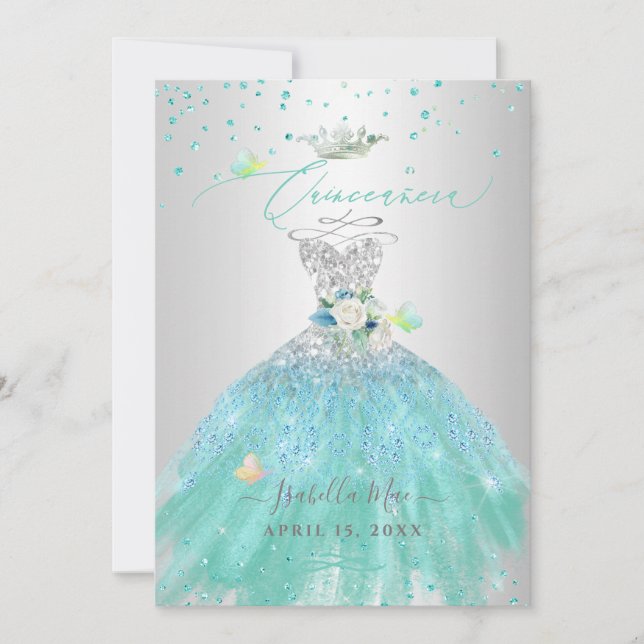 Invitation Genre de Parties scintillant Turquoise Silver Quin (Devant)