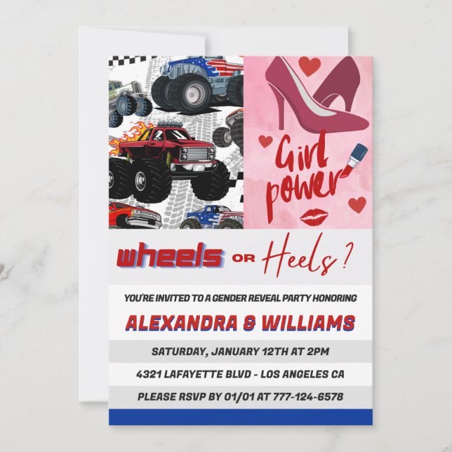 Invitation Genre des talons ou des roues révéler des invitati (Devant)