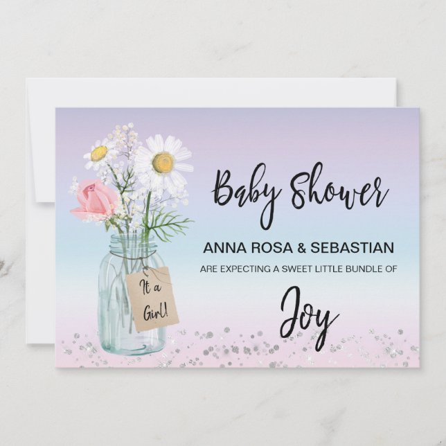 Invitation *~* Genre Mason Jar Floral Rustic Baby shower (Devant)
