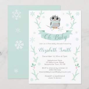 Invitation Genre neutre chouette hivernale babyshower