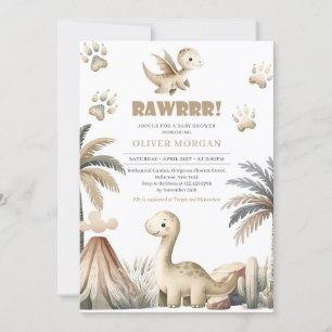 Invitation Genre neutre dinosaure couleur terre ivoire