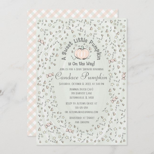 Invitation Genre Neutre Doux Petit Baby shower Citrouille Dan (Devant / Derrière)