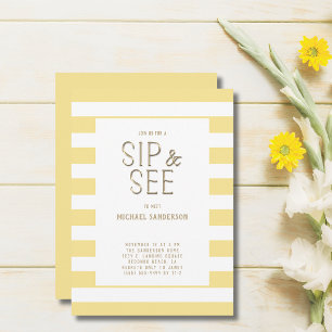 Invitation Genre Neutre Jaune blanc rayé Sip et voir