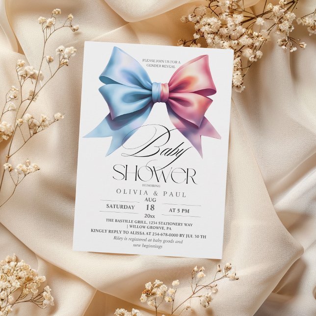 Invitation Genre Reveal Bow rose et bleu Baby Boy Girl (Créateur téléchargé)