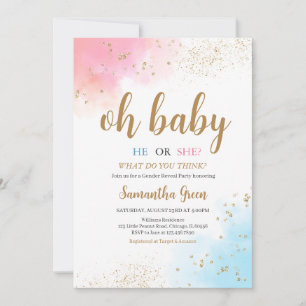 Invitation Genre Revel Rose Bleu Oh Baby shower bébé