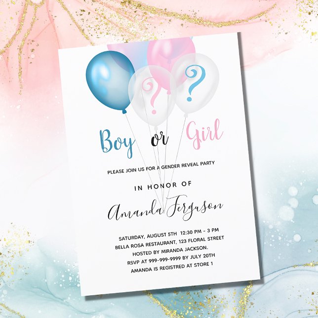 Invitation Genre révéler baby shower bleu rose garçon fille (Créateur téléchargé)
