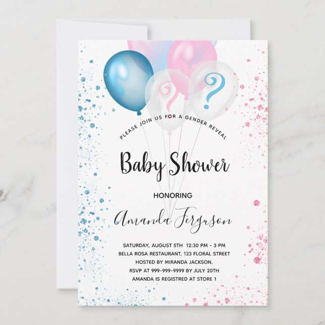Invitation Genre révéler baby shower bleu rose garçon fille (Devant)