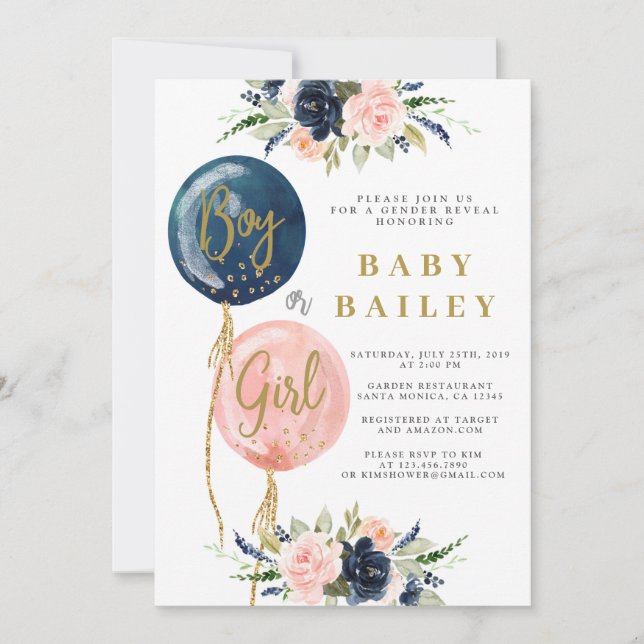 Invitation Genre révéler baby shower invitation, bébé ballon (Devant)