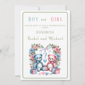 Invitation Genre révéler baby shower Teddy Ours bleu rose