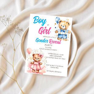 Invitation Genre révéler joli ours en peluche garçon ou fille
