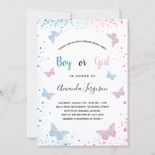 Invitation Genre révéler papillons baby showers bleu rose
