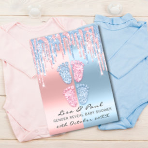 Invitation Genre Révéler Pieds Parties scintillant Rose Bleu 