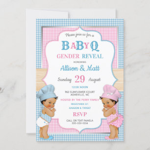 Invitation Genre Revey Baby Q BBQ Rose Bleu En vichy