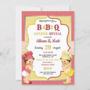 Invitation Genre Revey Baby Q BBQ Rouge Jaune En vichy