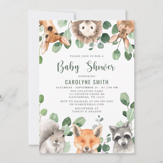 Invitation Genre vert neutre Baby shower de boisés (Devant)