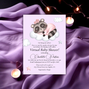 Invitation Gentle Raccoon animal Baby shower virtuel fille