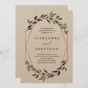 Invitation Geo Kraft verdoyant Mariage or Rose