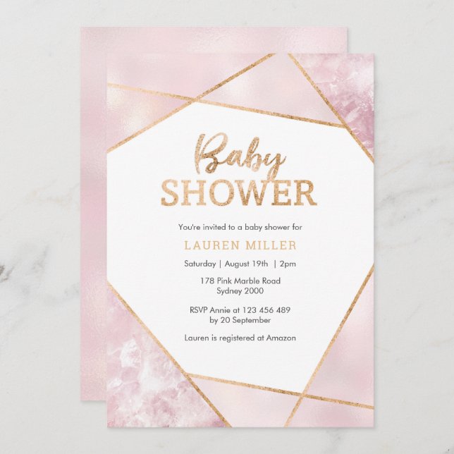 Invitation Geo Pink et Gold Baby shower (Devant / Derrière)