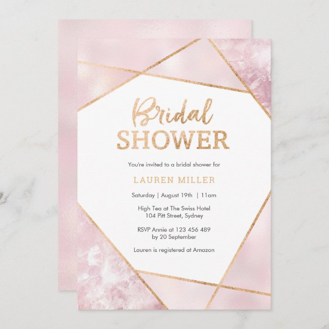 Invitation Geo Pink et Gold Bridal Douche (Devant / Derrière)