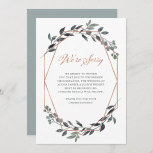 Invitation Geo verdoyant  Rose Gold Mariage Annulation