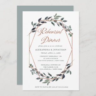Invitation Geo vert   Dîner de répétition d'or Rose