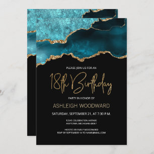 Invitation Géode Agate Gold Turquoise 18e fête anniversaire
