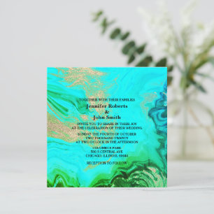 Invitation Géode Agate Turquoise Bleu Vert Parties scintillan