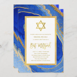 Invitation Géode bleu et or Étoile de David Bat mitzvah