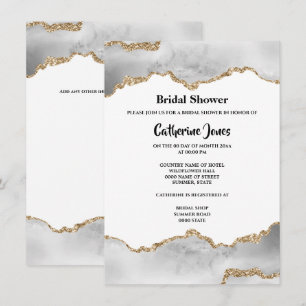 Invitation Géode chic or blanc agate aquarelle