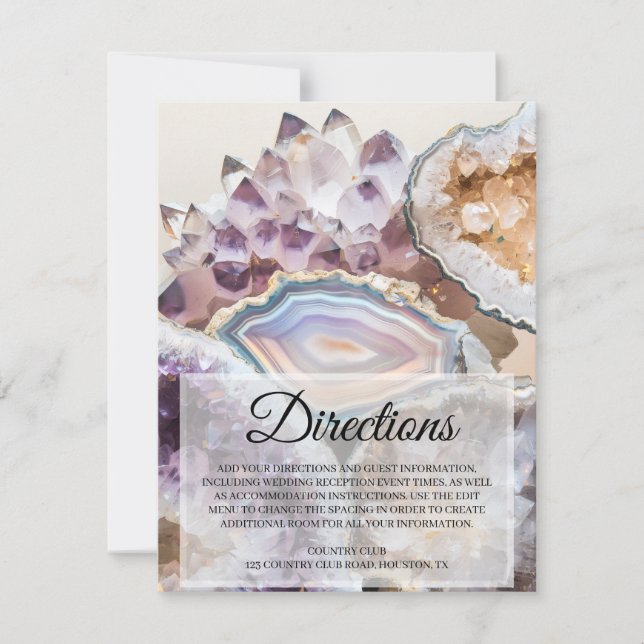 Invitation Geode Crystal Wedding Directions Insert Card (Devant)