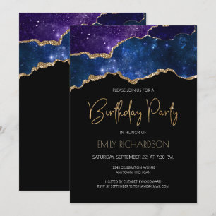 Invitation Géode d'agate dorée étoilée pour anniversaire tout