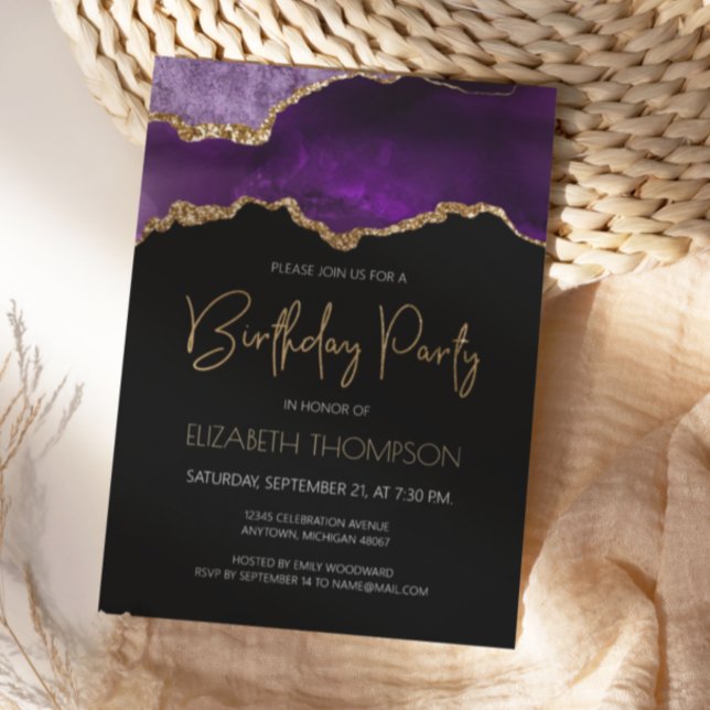 Invitation Géode d'agate dorée violette pour anniversaire tou (Créateur téléchargé)